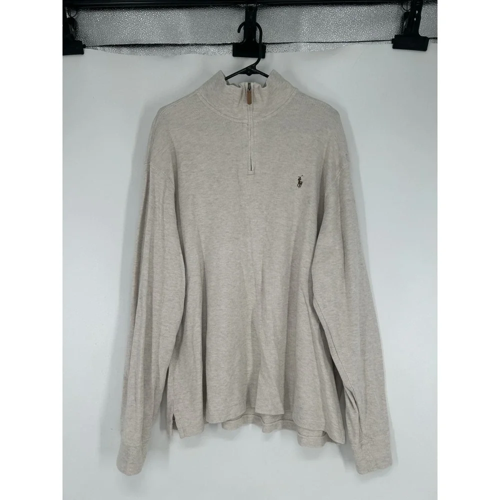 Polo Ralph Lauren Sweater Mens 2XL Oatmeal Estate Rib Flesh Pony Quarter 1/4 Zip